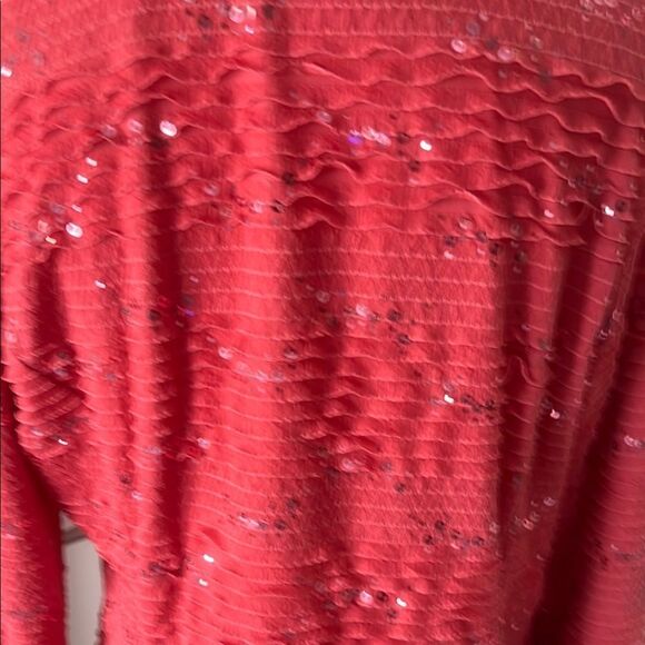 Clara Sun Woo Coral Textured Sequined Jacket Square Buttons Sz L - Picture 6 of 8